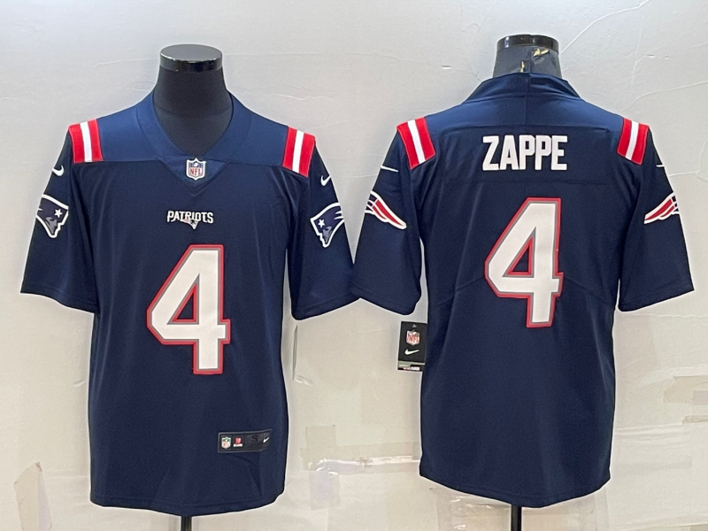 Men's New England Patriots Bailey Zappe #4 Navy Jersey